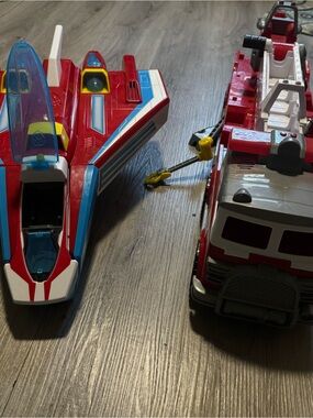 Paw Patrol Red and White Kids Rescue Jet and Fire Truck Toy Set